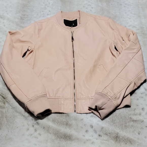 Ci Sono Light Pink Faux Leather Zip Bomber Jacket - Picture 3 of 7